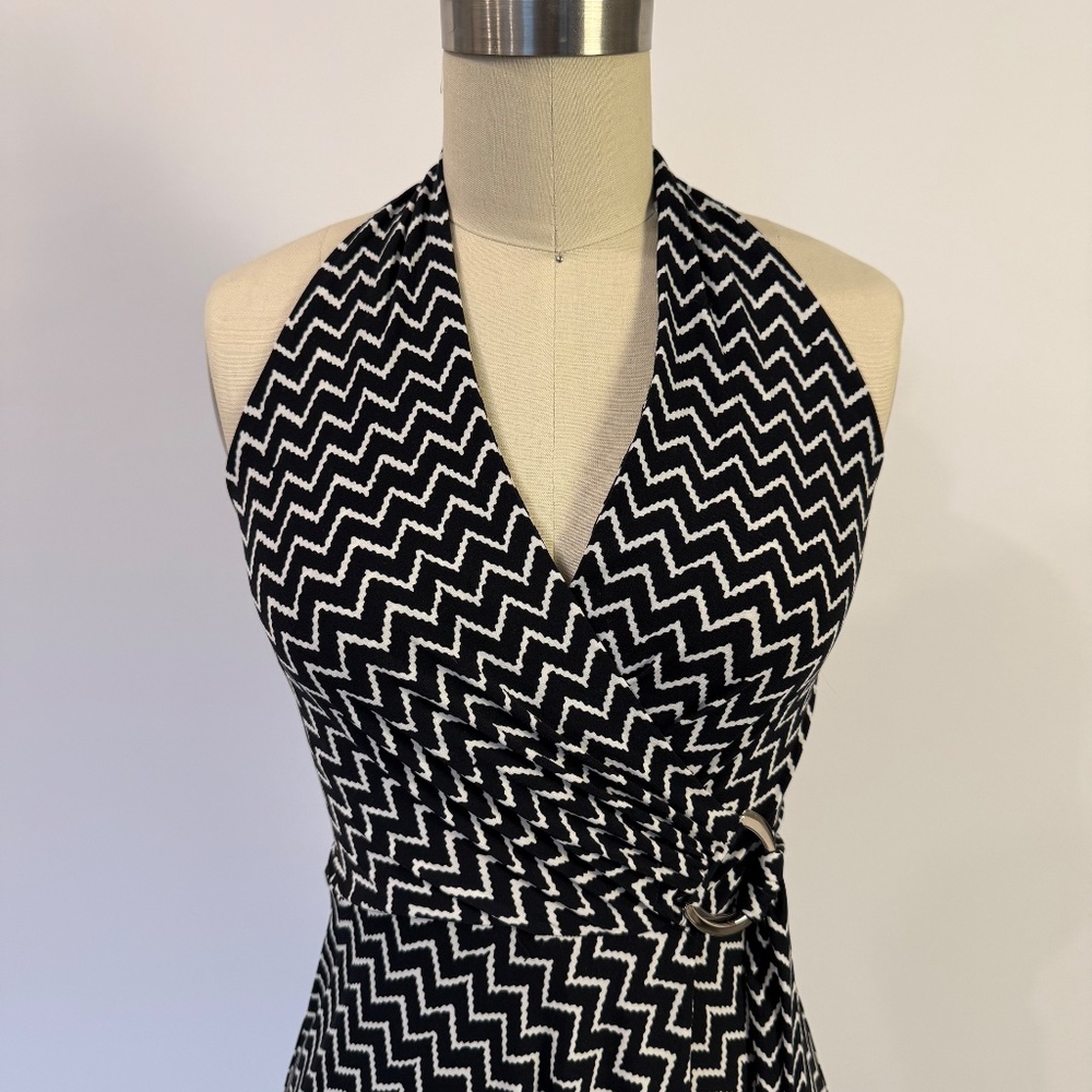 White House Black Market Halter Maxi Dress Black White Size 0